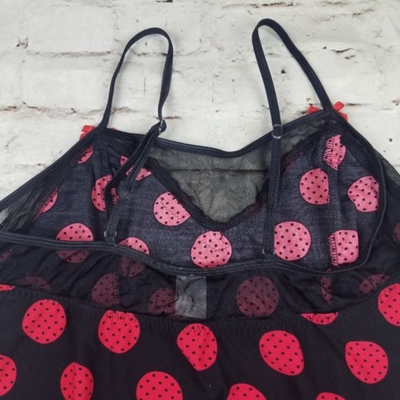 Studio Donatella Chemise Robe Set Red Black Nightgown Sexy Pajamas Polka Dot L - Picture 7 of 8